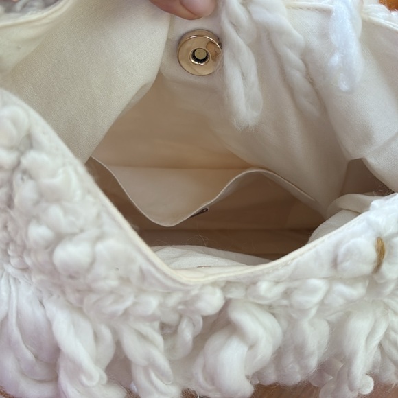 FREE PEOPLE Oslo Knit Tote White Purse Bag boho bag fringe faux leather new - Picture 6 of 6